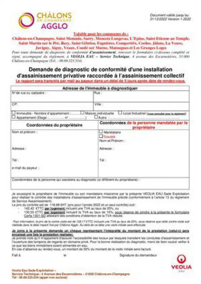 Demande De Diagnostic De Conformite D Une Installation D Assainissement